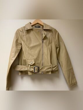 Nasty Gal Cropped Moto Jacket in Tan🌻
